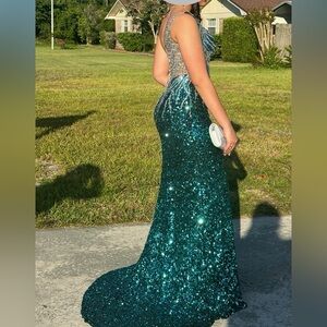 Teal Sequin Prom Dress One Shoulder Formal / Pageant Gown - Nox Anabel
